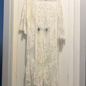 Rachel Zoe Cream Embroidered Swim Coverup